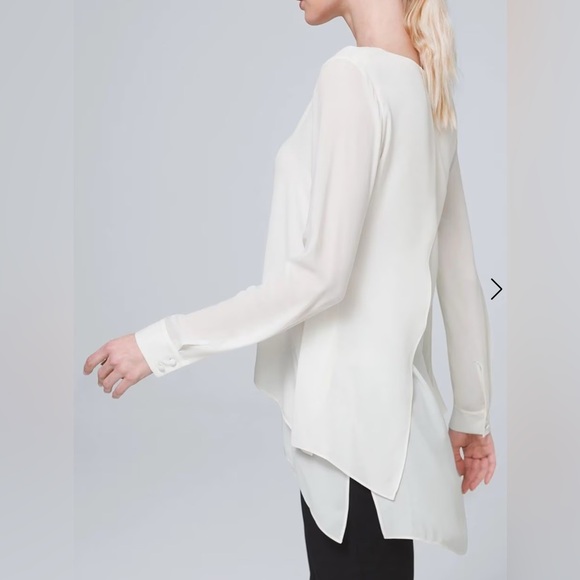 White House Black Market Ivory Long Sleeve Sheer V-Neck Tunic Size- S - Picture 5 of 15